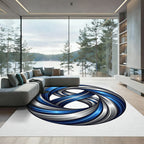 Circular Blue and Silver Infinity Knot Rug