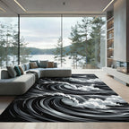 Monochromatic Dark Ocean Wave Art Rug