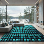 Cyan Geometric Isometric 3D Cube Rug