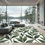 Dark Green Ethereal Leaf Sprigs Rug
