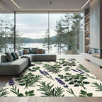 Botanical Rosemary and Lavender Cream Herb Garden Rug