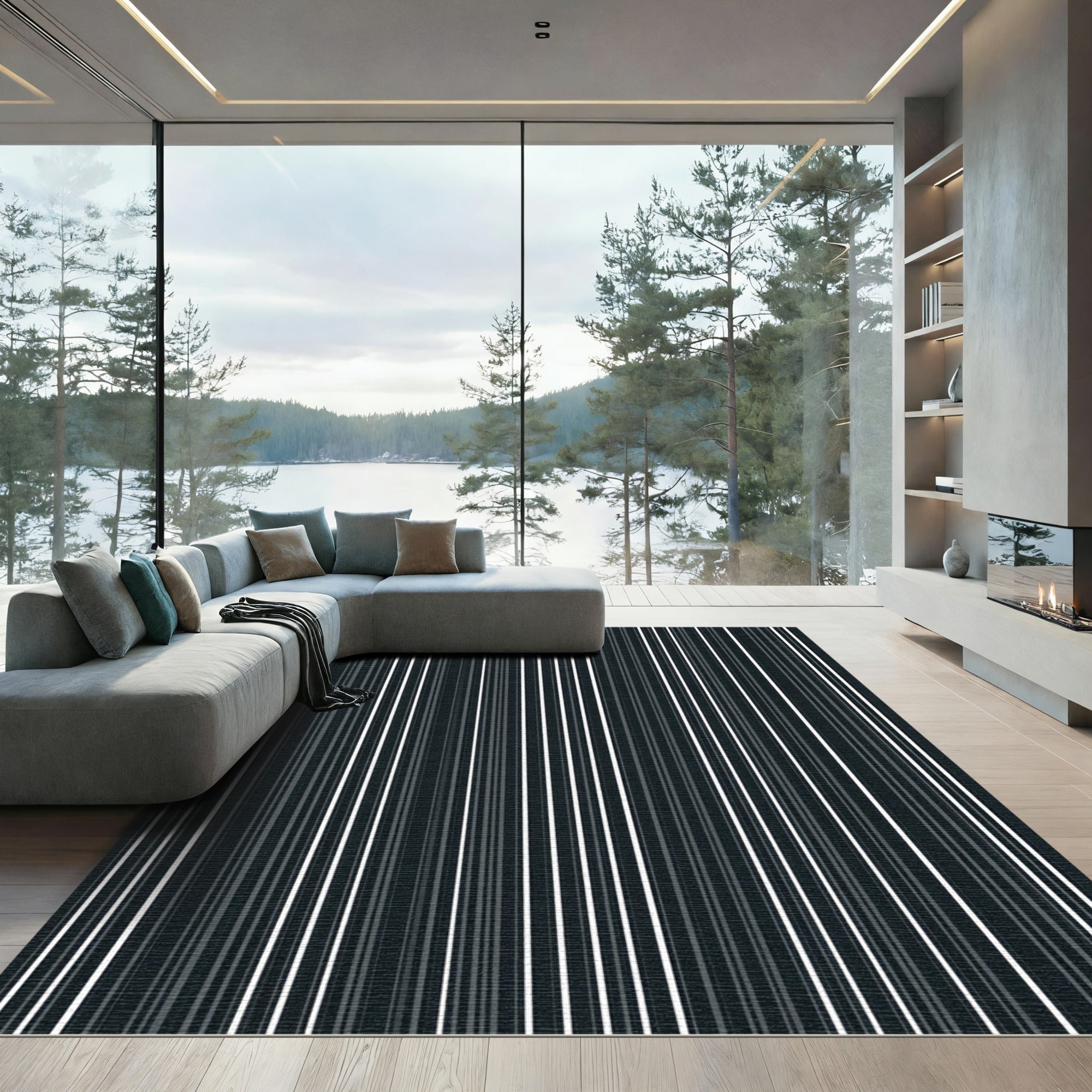 Monochromatic Minimalist Linear Stripe Rug