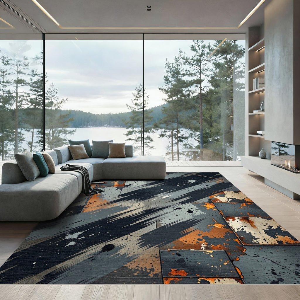 Industrial Grungy Metallic Copper Distressed Abstract Rug