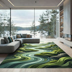 Serene Verdant Mountain River Landscape Rug