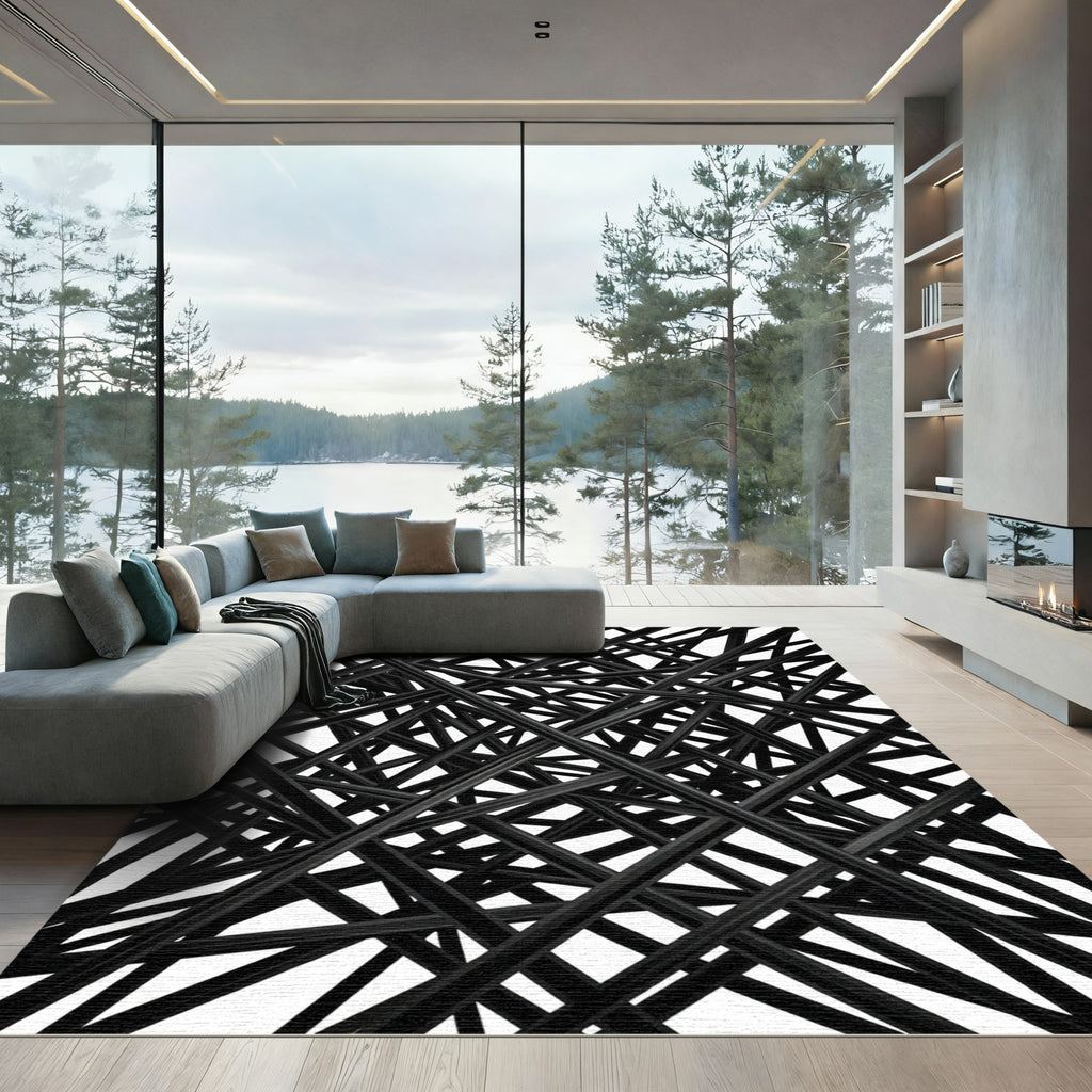 Monochromatic Abstract Intertwined Lines Rug