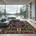 Ornate Burgundy Cross Floral Garden Rug