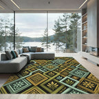 Golden Sage Diamond Floral Overlay Rug