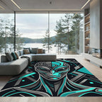 Futuristic Teal Gray Alien Geometric Radiance Rug