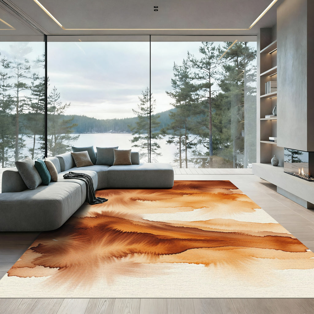 Abstract Amber Watercolor Ink Cloud Rug