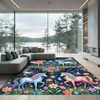 Whimsical Celestial Unicorn Floral Garden Rug