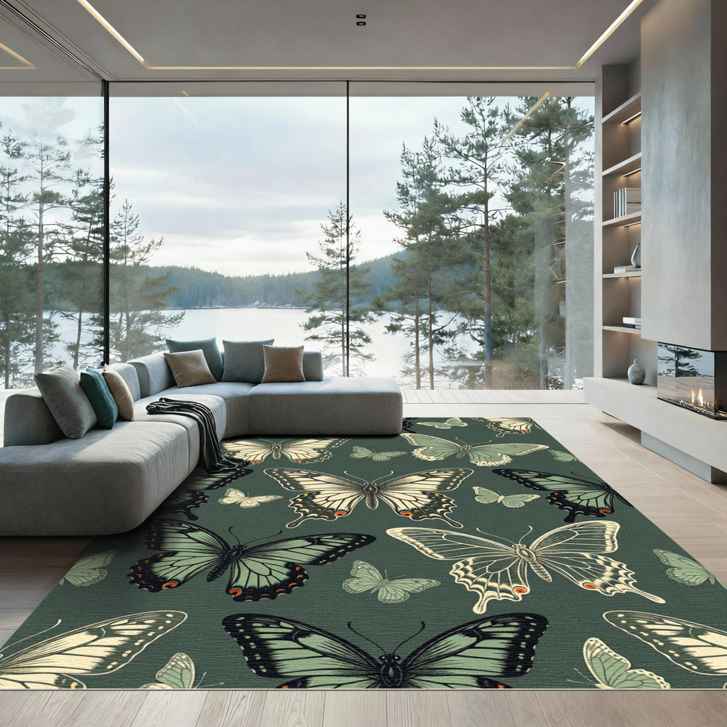 Sage Green Whimsical Butterfly Garden Rug