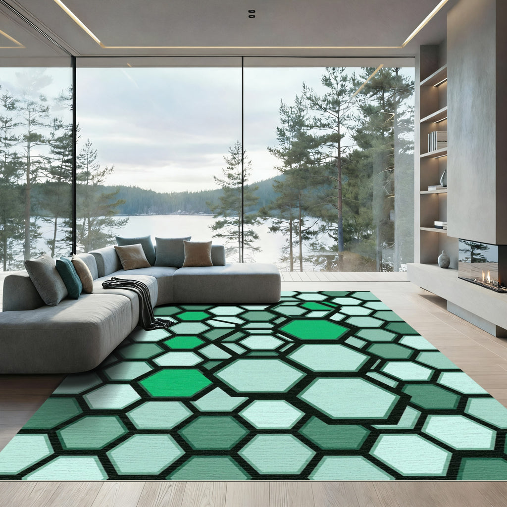 Modern Sage Geometric Hexagon Mosaic Rug