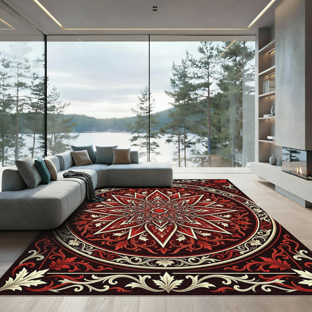 Crimson Floral Starburst Medallion Rug