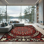 Crimson Floral Starburst Medallion Rug