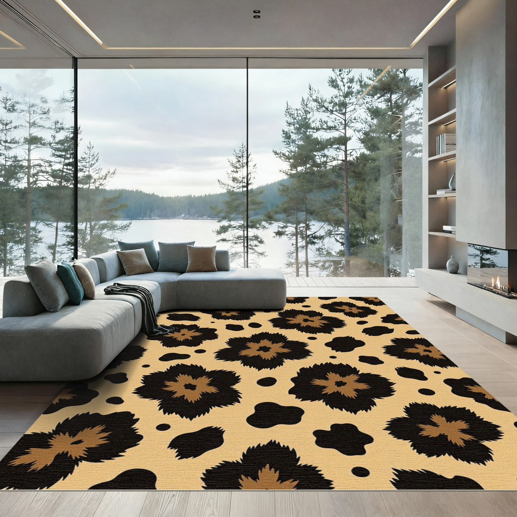 Golden Brown Floral Spots Rug