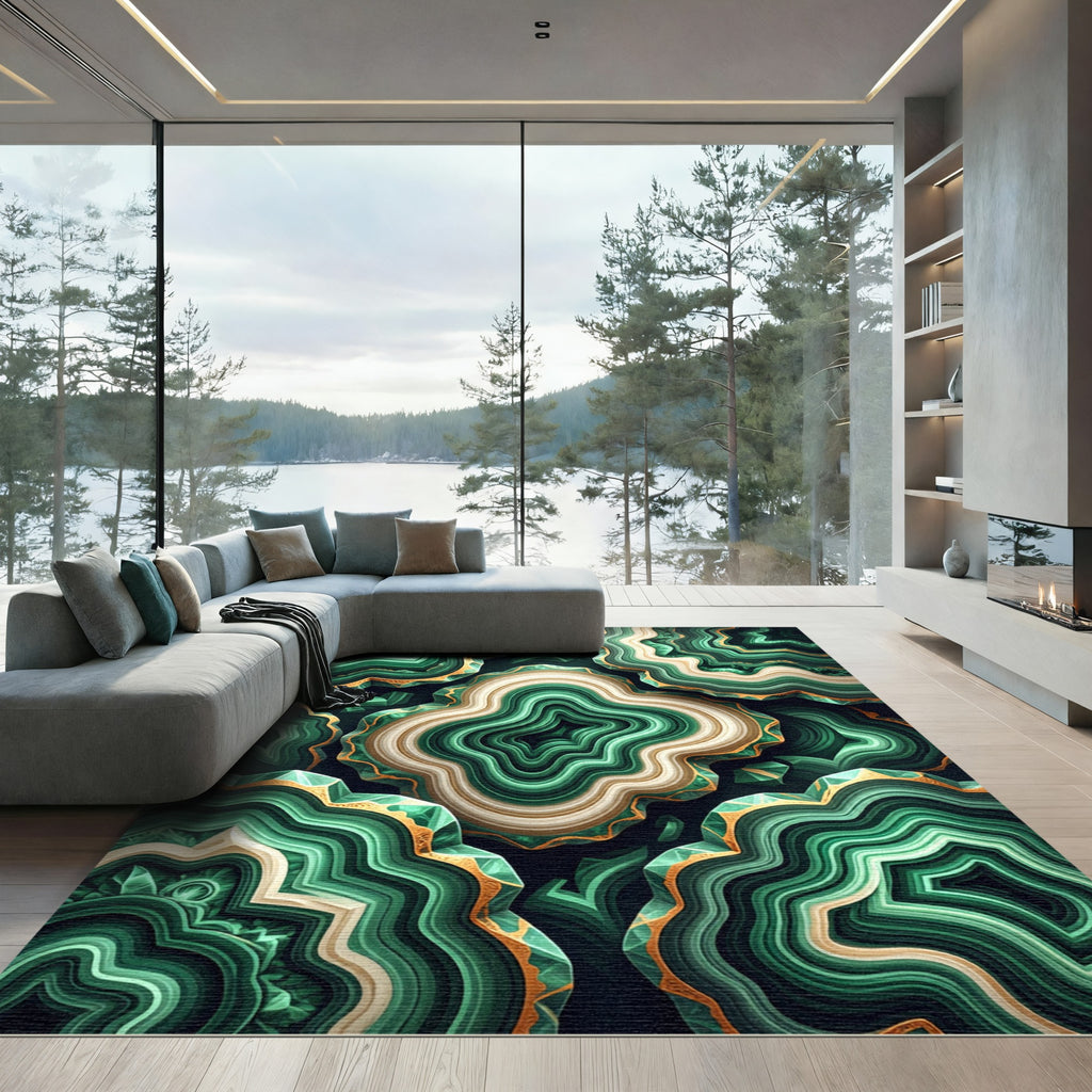 Emerald Green Gold Agate Layers Rug