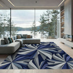 Modern Navy and Gray Geometric Swirl Rug