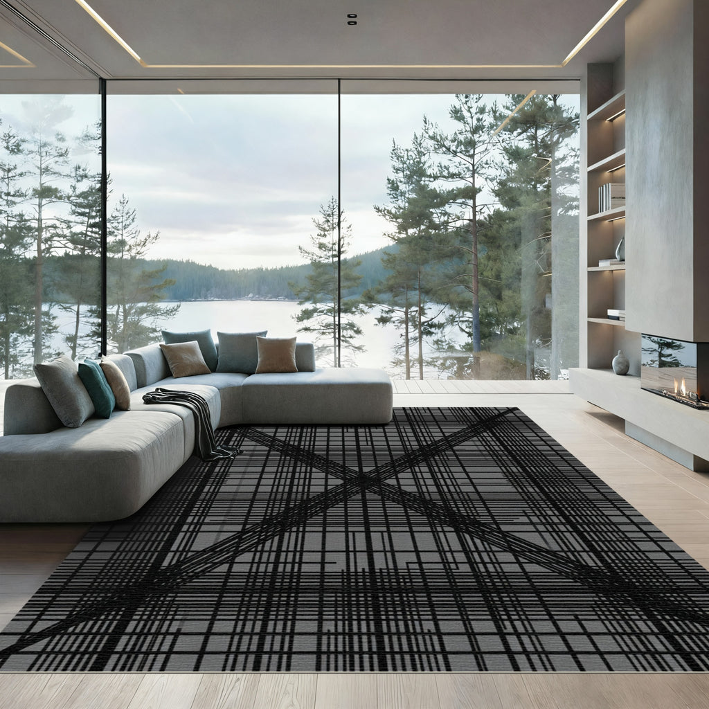 Monochromatic Textured Grid Crossing Rug