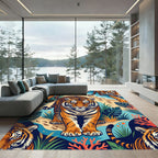 Vibrant Tiger Tropical Beach Scene Rug