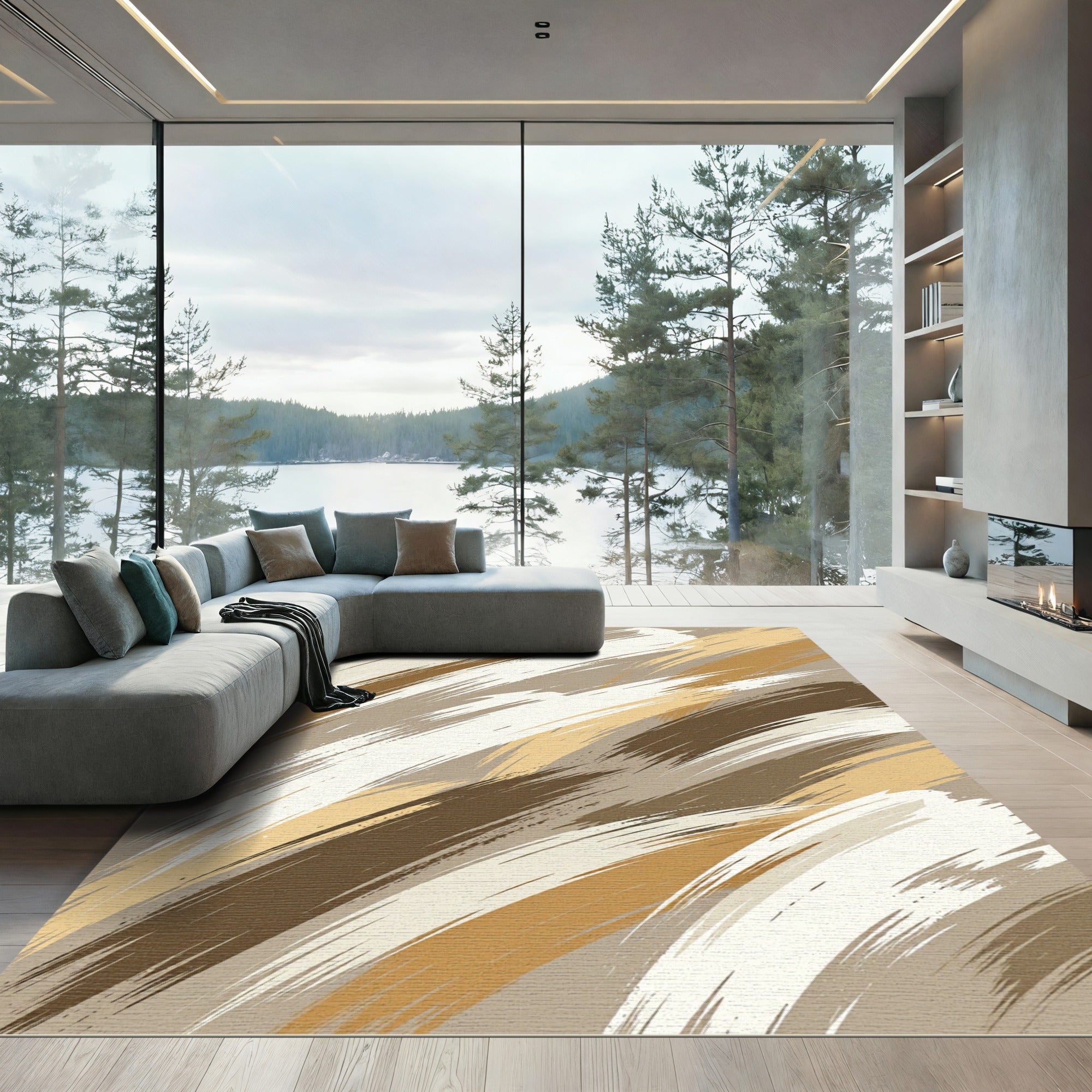Earthy Tones Abstract Brush Strokes Rug