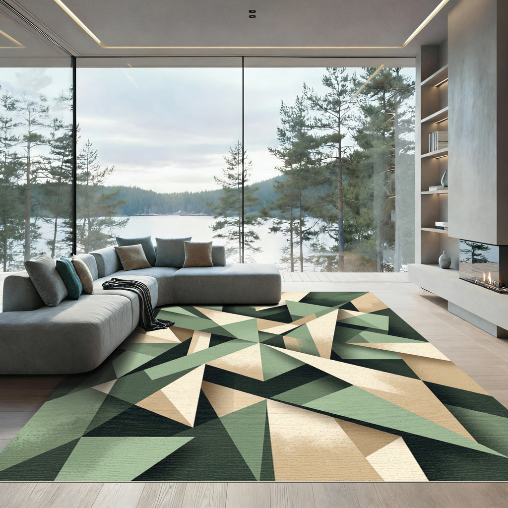Sage and Cream Abstract Geometric Art Rug