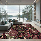 Elegant Burgundy Paisley Floral Tapestry Rug