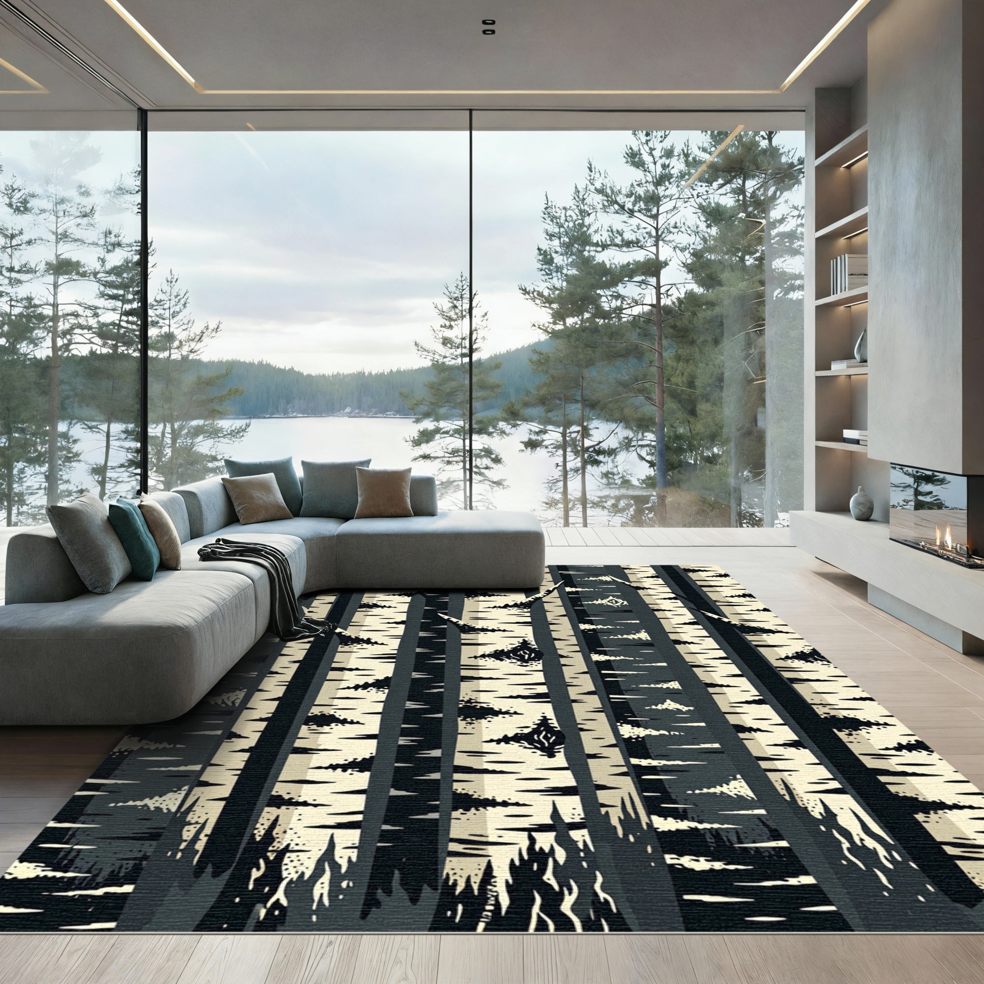 Monochromatic Forest Birch Tree Bark Rug