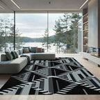 Monochrome Geometric Optical Illusion Staircase Rug