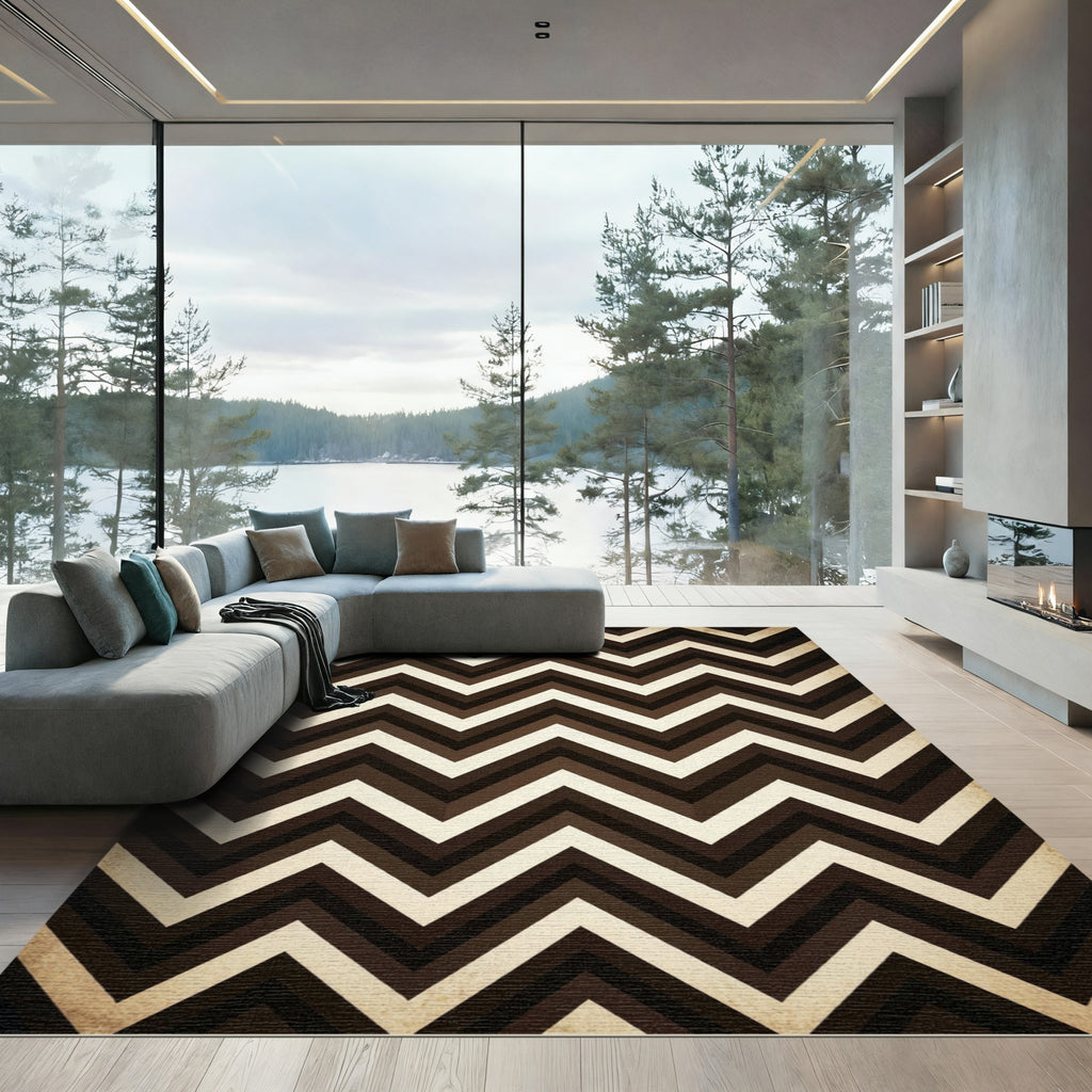 Vintage Sepia Zigzag Chevron Stripe Rug