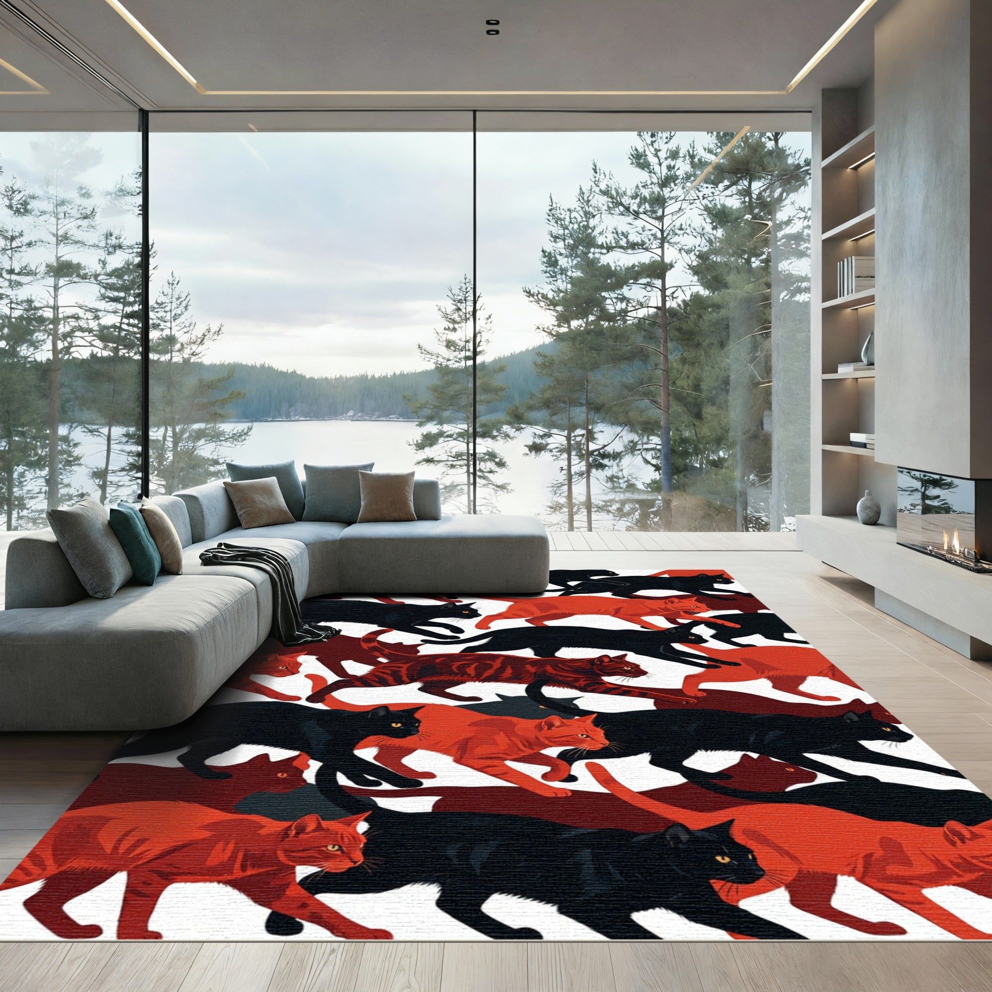 Crimson Black Cats March Composition Rug