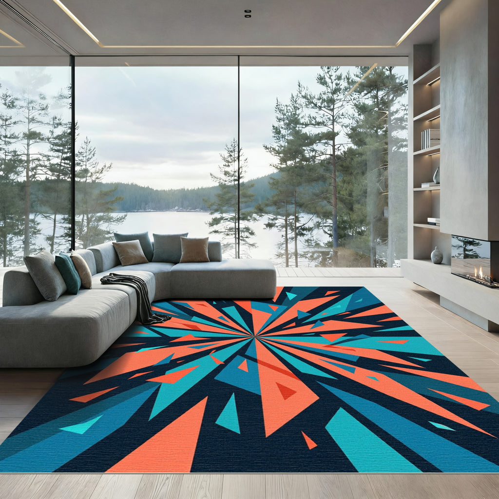 Vibrant Geometric Radiant Burst Art Rug