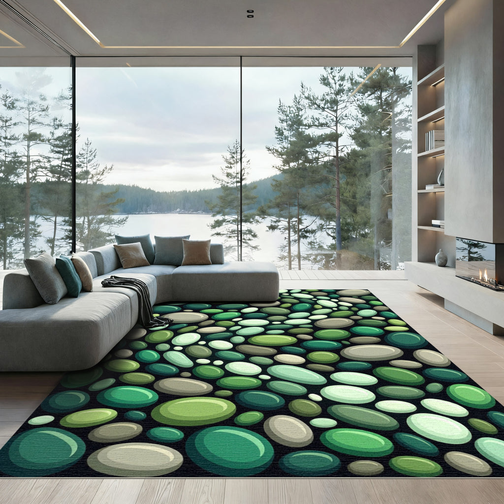 Green Pebble Cluster Abstract Rug