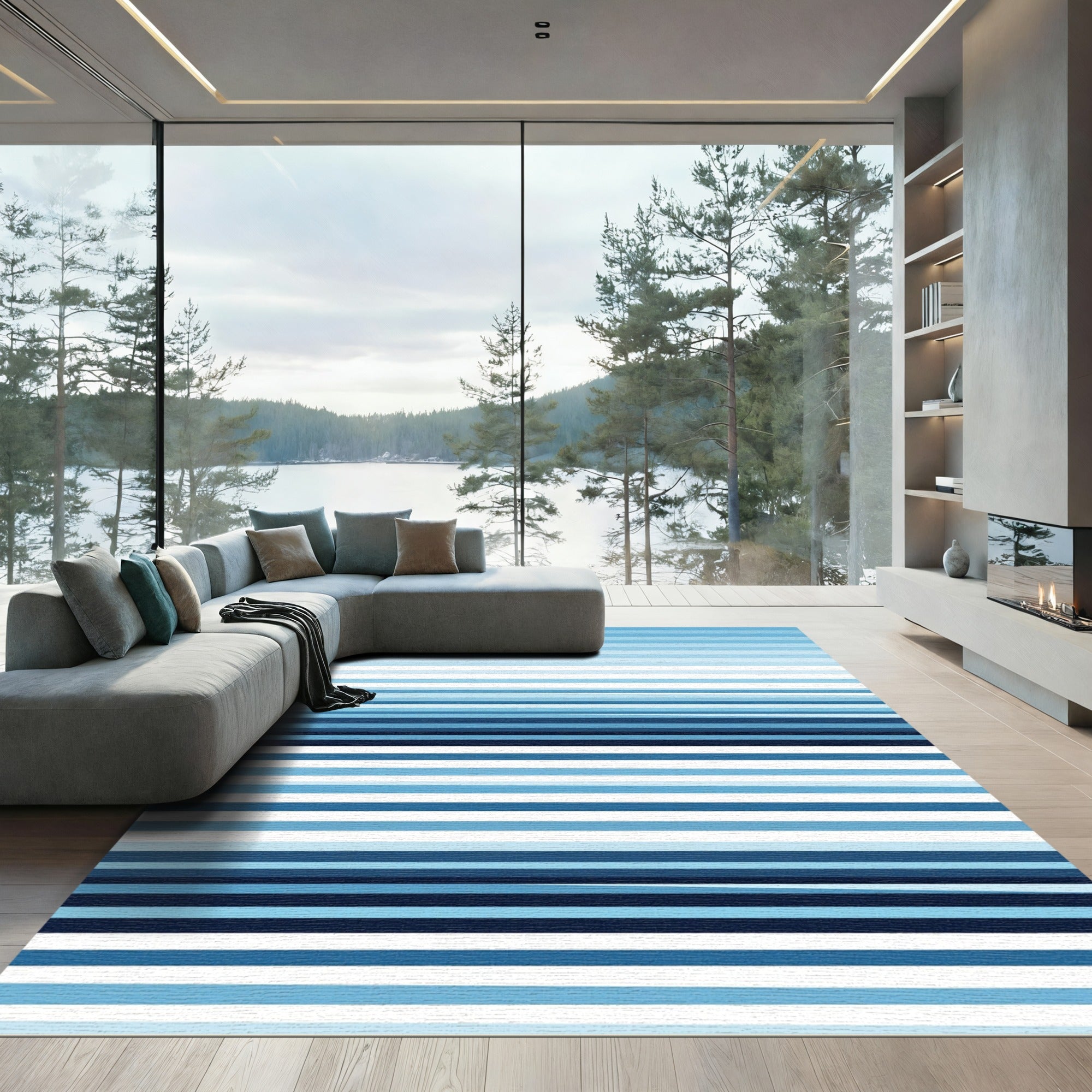 Cool Blue Horizontal Stripe Rug