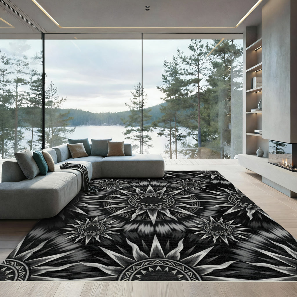 Gray Sunburst Tie Dye Rug