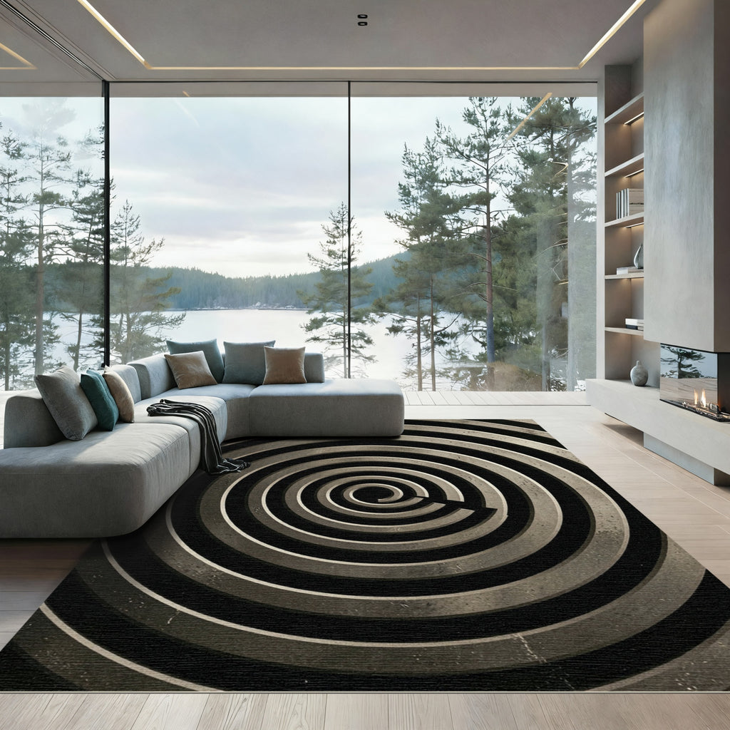 Monochromatic Gray Spiral Maze Rug