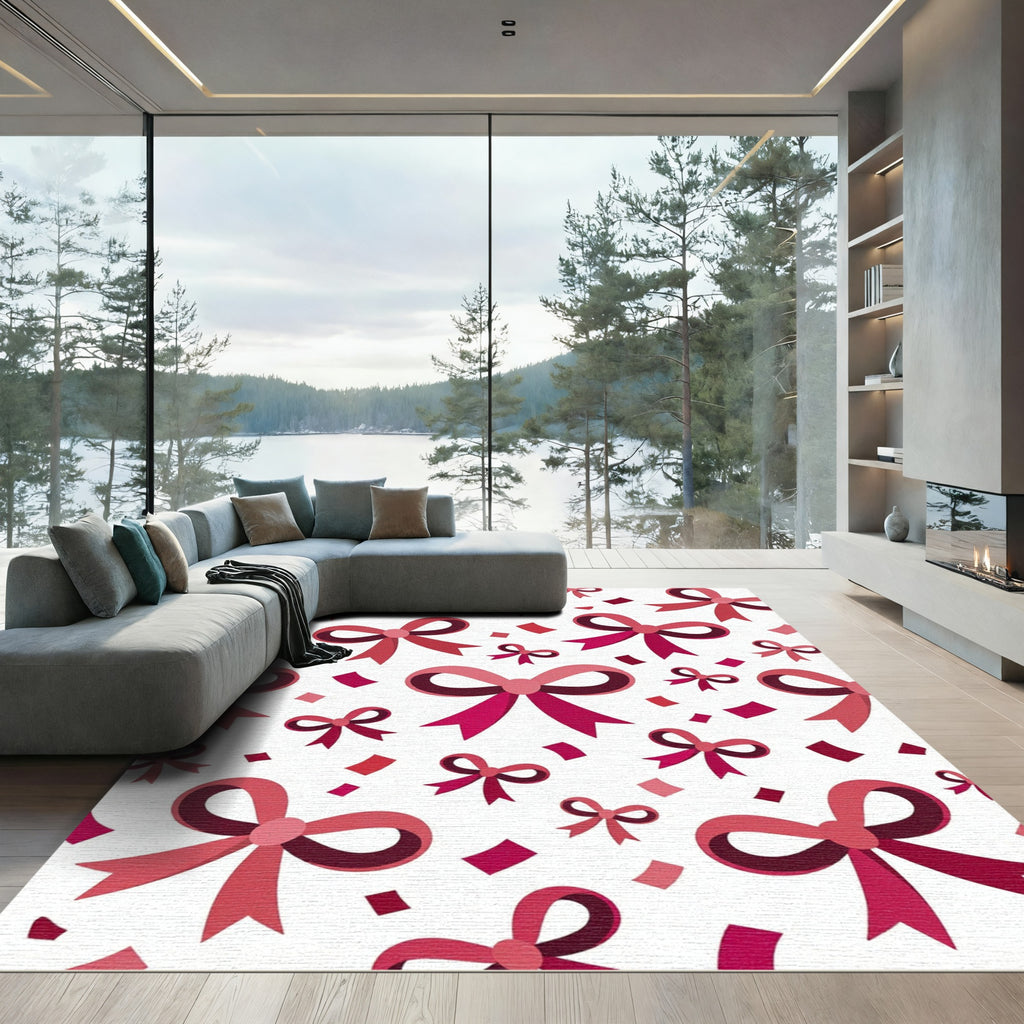 Whimsical Pink Ribbon Bow Confetti Rug