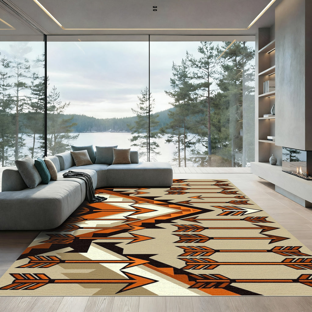Bold Orange Arrow Geometric Composition Rug