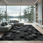 Dark Monochrome Hexagonal Grid Rug