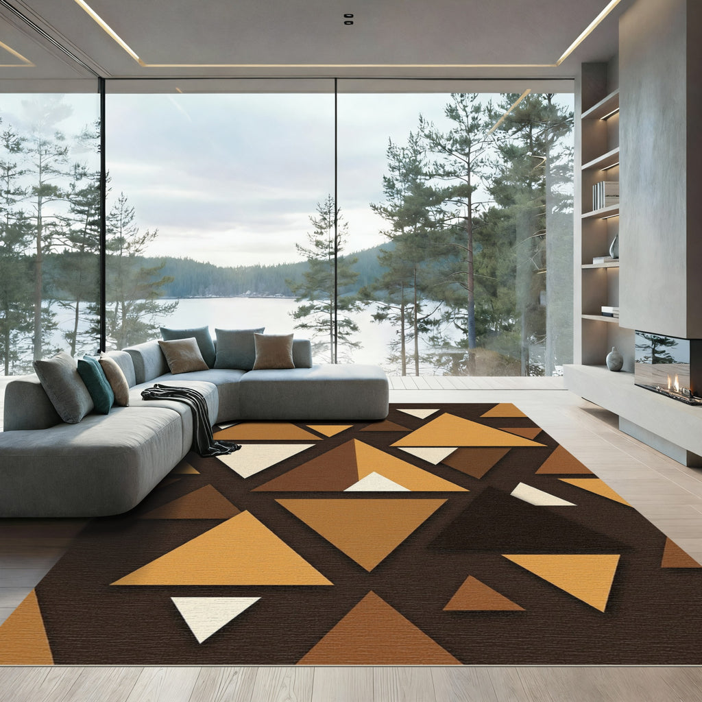 Earthy Brown Geometric Triangle Mosaic Rug