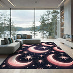 Pink Crescent Moon Starry Night Rug