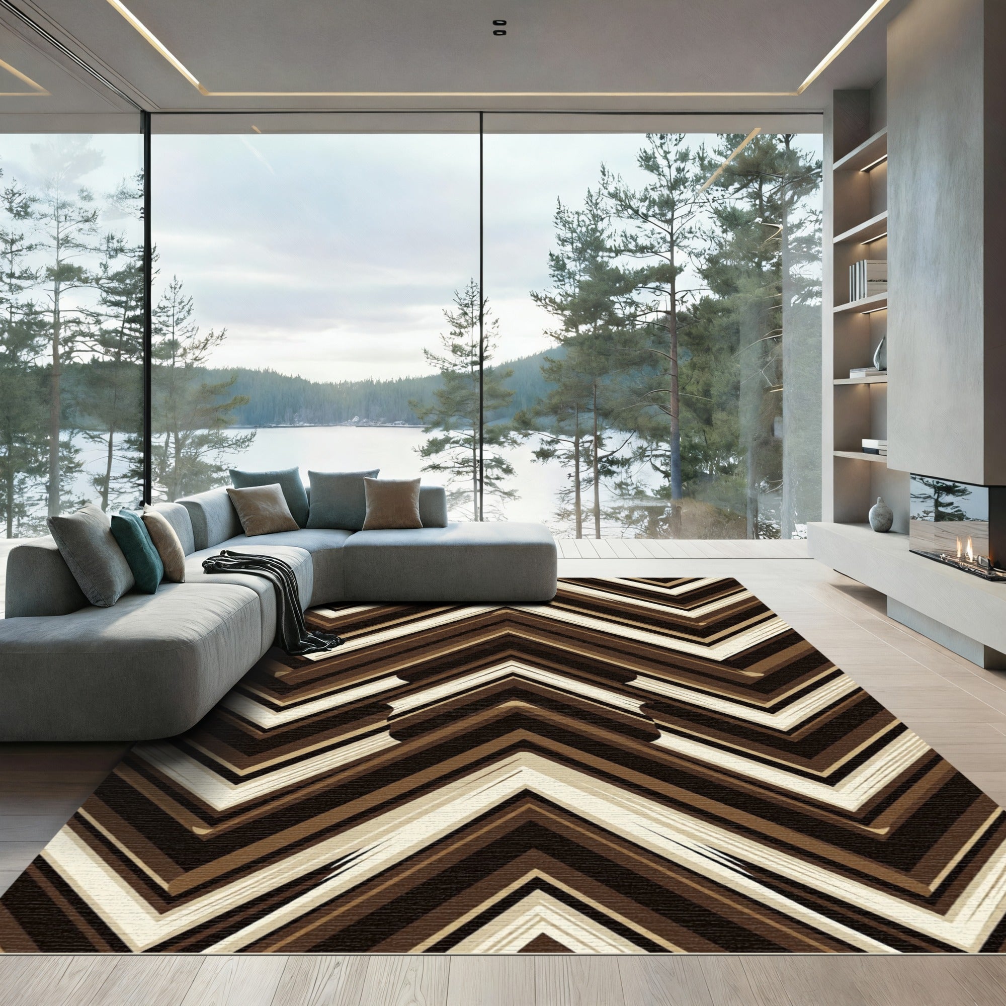 Earthy Chevron Striped Abstract Rug