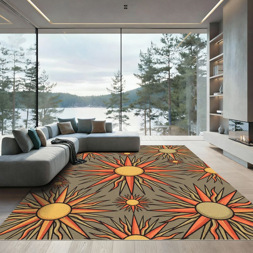 Earthy Retro Sun Celestial Burst Rug