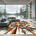 Midcentury Orange and Charcoal Starburst Rug