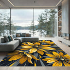 Vibrant Yellow Floral Charcoal Abstract Rug