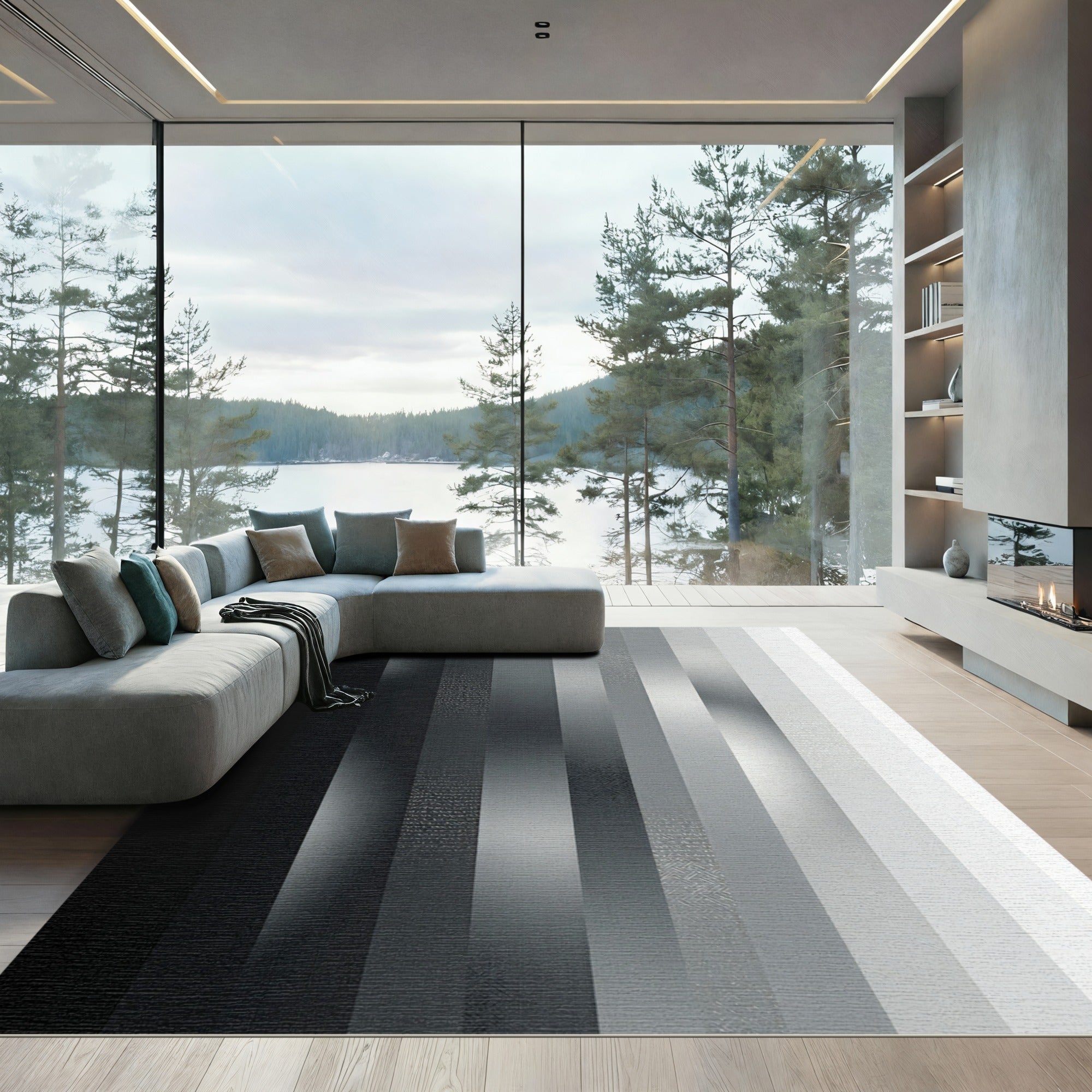 Monochrome Vertical Gradient Texture Abstract Rug