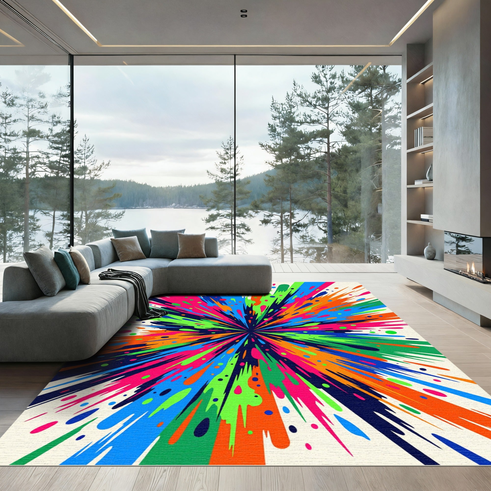Vibrant Explosive Splatter Abstract Rug