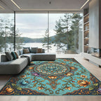 Teal Lotus Medallion Floral Flourish Rug
