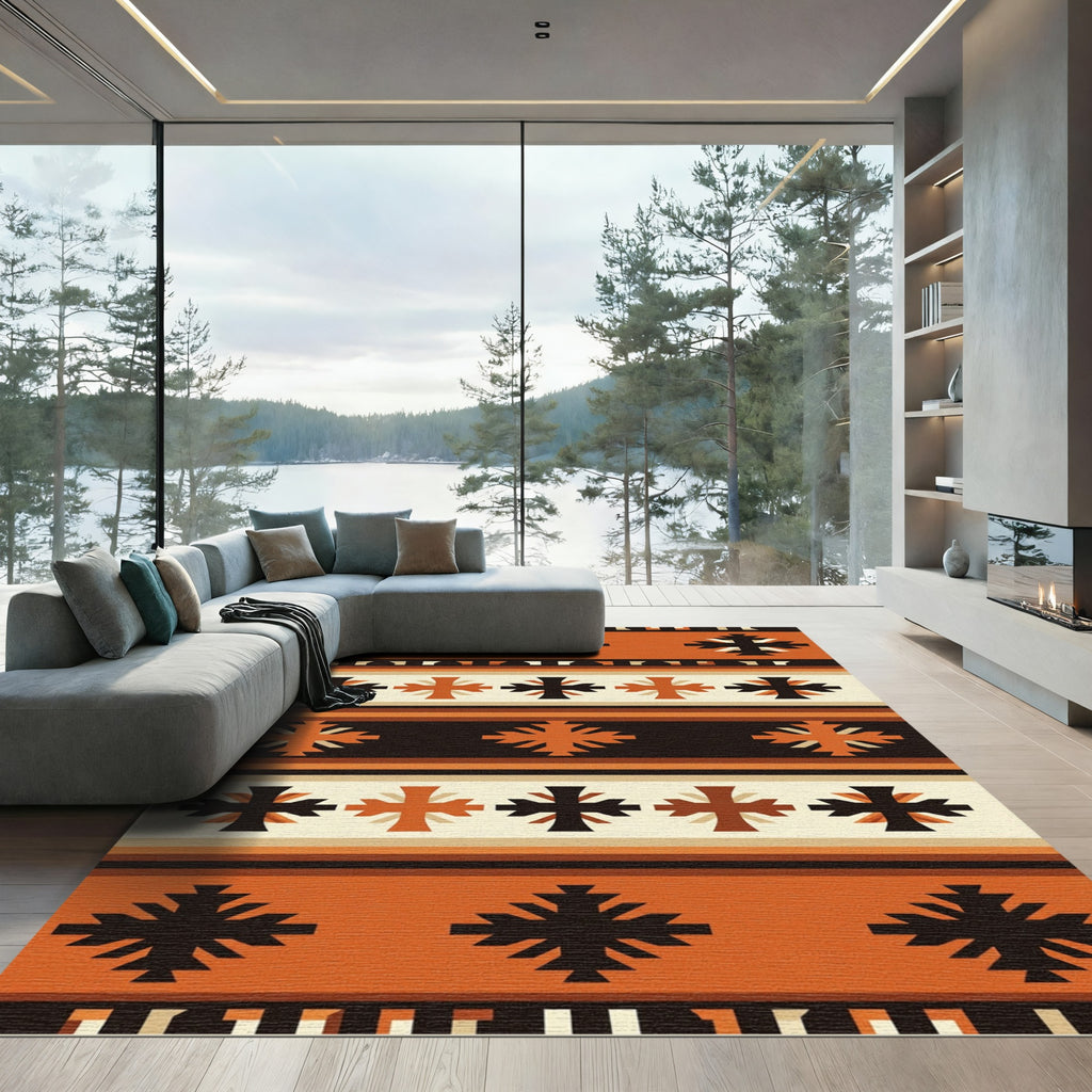 Earthy Terracotta Geometric Southwest Striped Rug