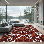 Ornate Crimson Damask Heart Scroll Rug