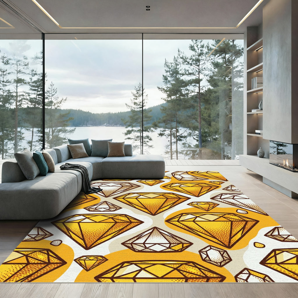Golden Gemstone Abstract Shape Rug